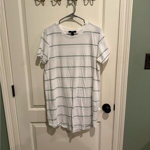 White and Green Striped Shirt Dress